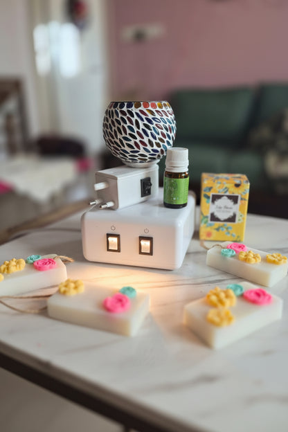 Electric Mosaic Aroma Lamp Kit | Camphor Wax Melts & Essential Oil | Room Freshener