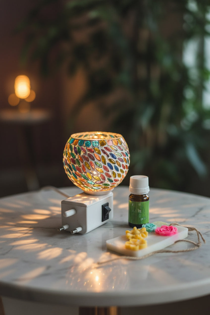 Electric Mosaic Aroma Lamp Kit | Camphor Wax Melts & Essential Oil | Room Freshener