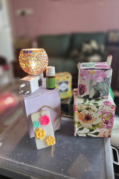 Electric Mosaic Aroma Lamp Kit | Camphor Wax Melts & Essential Oil | Room Freshener