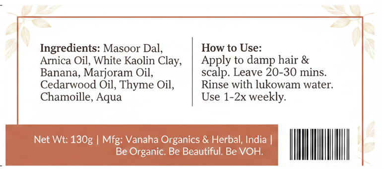 Masoor Dal & Arnica Hair Mask | Kaolin Clay, Banana & Botanical Oils