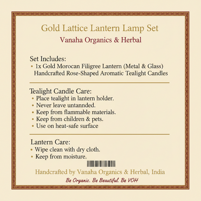 Gold Lattice Lalten Lamp Set | Handcrafted Rose Tealight Candles | Aromatic Home Decor
