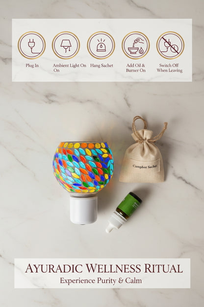 Electric Mosaic Aroma Lamp Kit | Camphor Wax Melts & Essential Oil | Room Freshener
