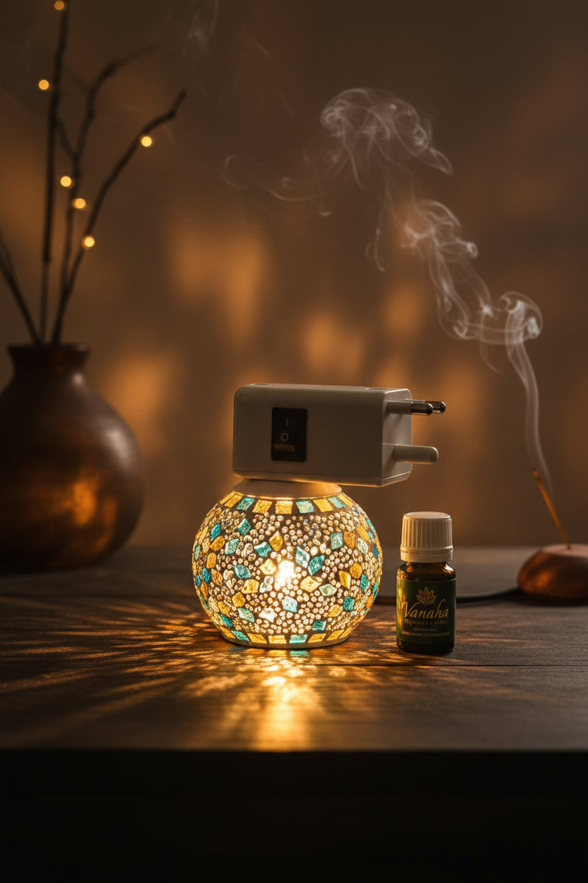 Electric Mosaic Aroma Lamp Kit with camphor wax melts and essential oil bottle