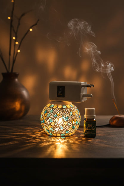 Electric Mosaic Aroma Lamp Kit with camphor wax melts and essential oil bottle