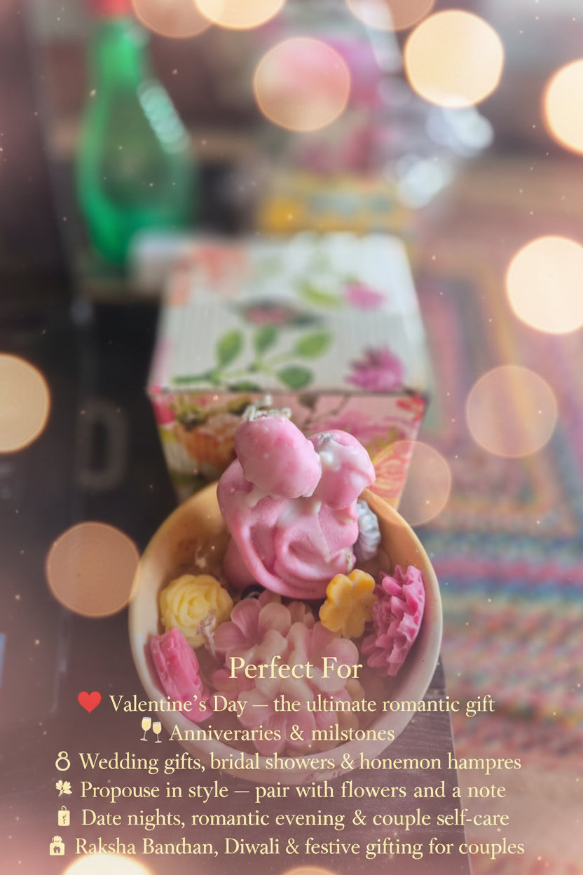 Floral Bloom Ceramic Bowl Candle - side view with floral gift box