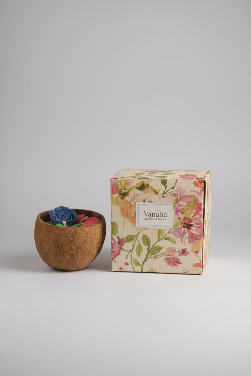 Coconut Shell Floral Soy Candle | Handcrafted Wax Flower Design