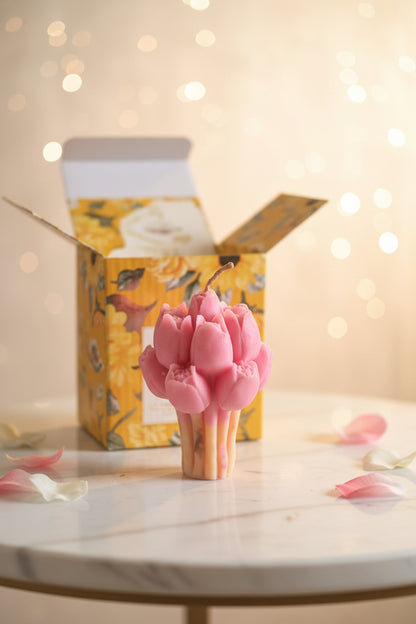 Tulip Bloom Candle - handcrafted pink tulip bouquet design