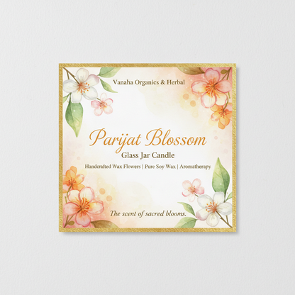 Parijat Blossom Glass Jar Candle | Handcrafted Wax Flowers | Soy Wax Aromatherapy