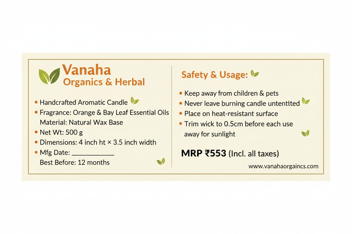 Orange Bay Leaf Geometric Candle — Back Label