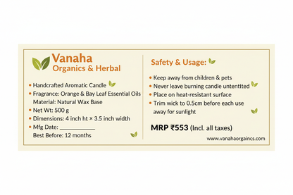 Orange Bay Leaf Geometric Candle — Back Label