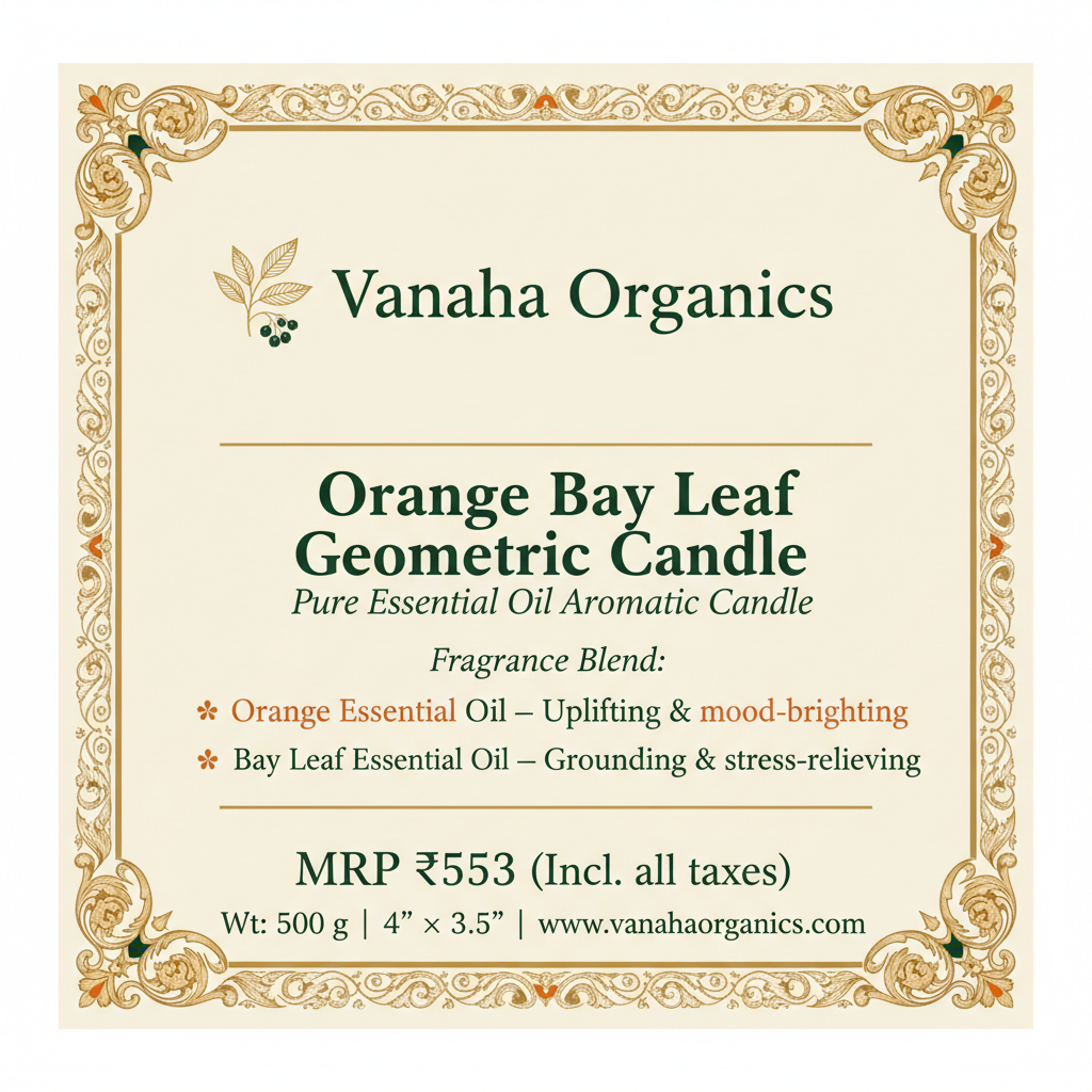 Orange Bay Leaf Geometric Candle — Front Label
