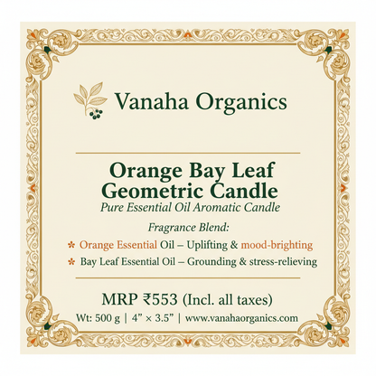 Orange Bay Leaf Geometric Candle — Front Label