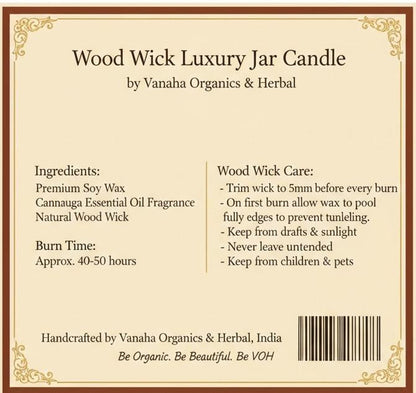 Wood Wick Luxury Jar Candle | Cannaga Essential Oil | Aromatherapy Home Fragrance